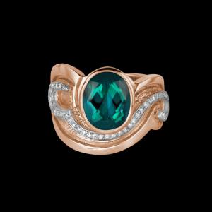 Custom 18kt yellow gold Wave ring with a faceted blue-green tourmaline and pavé-set diamonds. Front | Ocean Collection. FRIDA | Fine Jewellery.