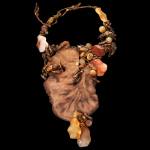 Custom hand-woven Autumn neck sculpture with agate, citrine, pearls and exotic wood | Caribou Collection. FRIDA | Fine Jewellery.