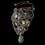 Custom hand-woven Forest neck sculpture with pearls, labradorite, and gemstones | Caribou Collection. FRIDA | Fine Jewellery.