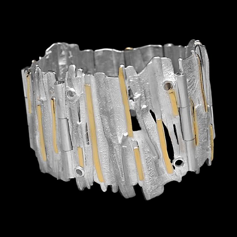 Custom sterling silver and 18kt yellow gold Iceberg cuff | Ocean Collection. FRIDA | Fine Jewellery.