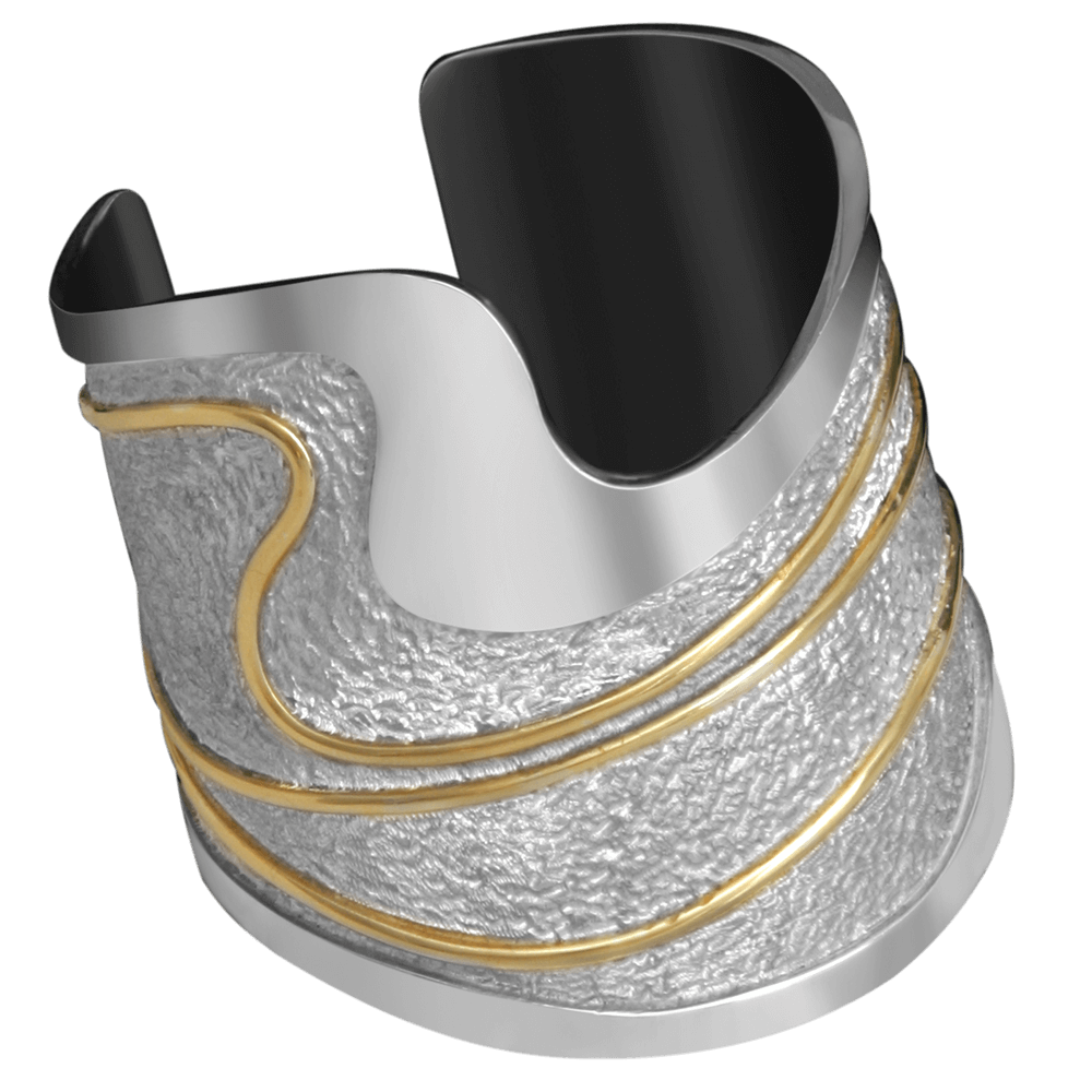 Custom sterling silver and 18kt yellow gold large wave cuff | Ocean Collection. FRIDA | Fine Jewellery.