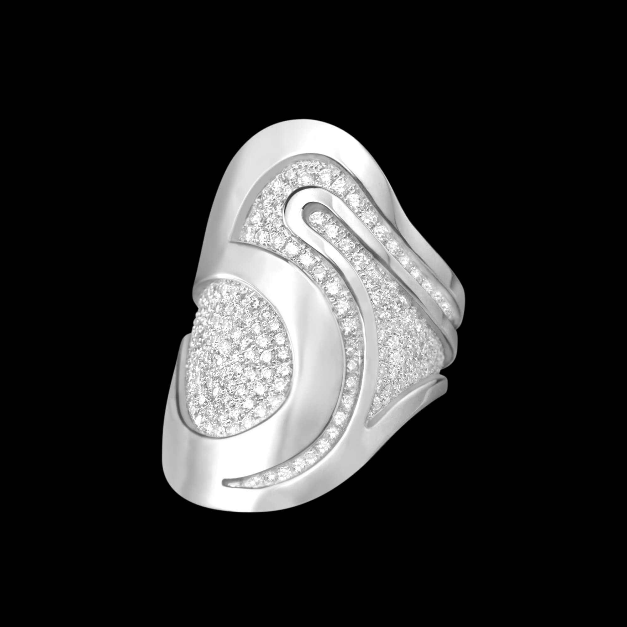 Custom 18kt white gold Fjord ring with pavé-set diamonds | Ocean Collection. FRIDA | Fine Jewellery.