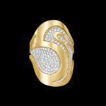 Custom 18kt yellow and white gold Fjord ring with pavé-set diamonds. Front | Ocean Collection. FRIDA | Fine Jewellery.