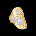 Custom 18kt yellow and white gold Fjord ring with pavé-set diamonds. Side | Ocean Collection. FRIDA | Fine Jewellery.