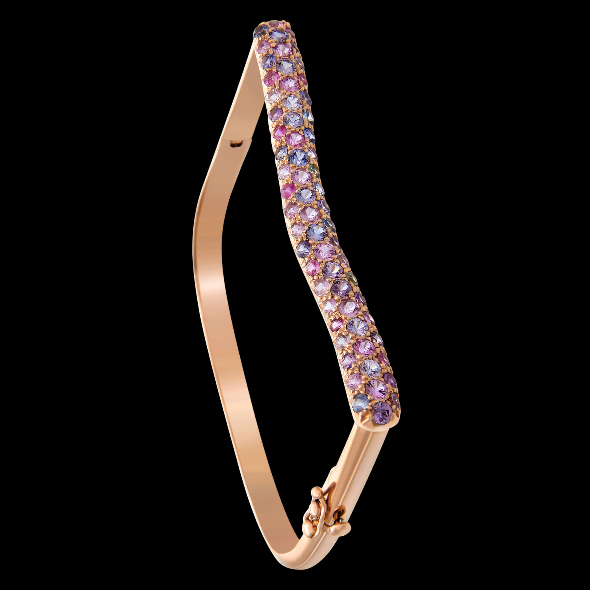Custom 18kt pink gold Strata stacking bracelet with pave sapphires | Strata Collection. FRIDA | Fine Jewellery.