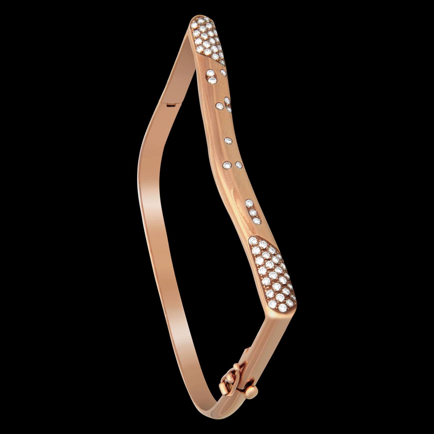 Custom 18kt pink gold Strata stacking bracelet with scattered white diamonds | Strata Collection. FRIDA | Fine Jewellery.