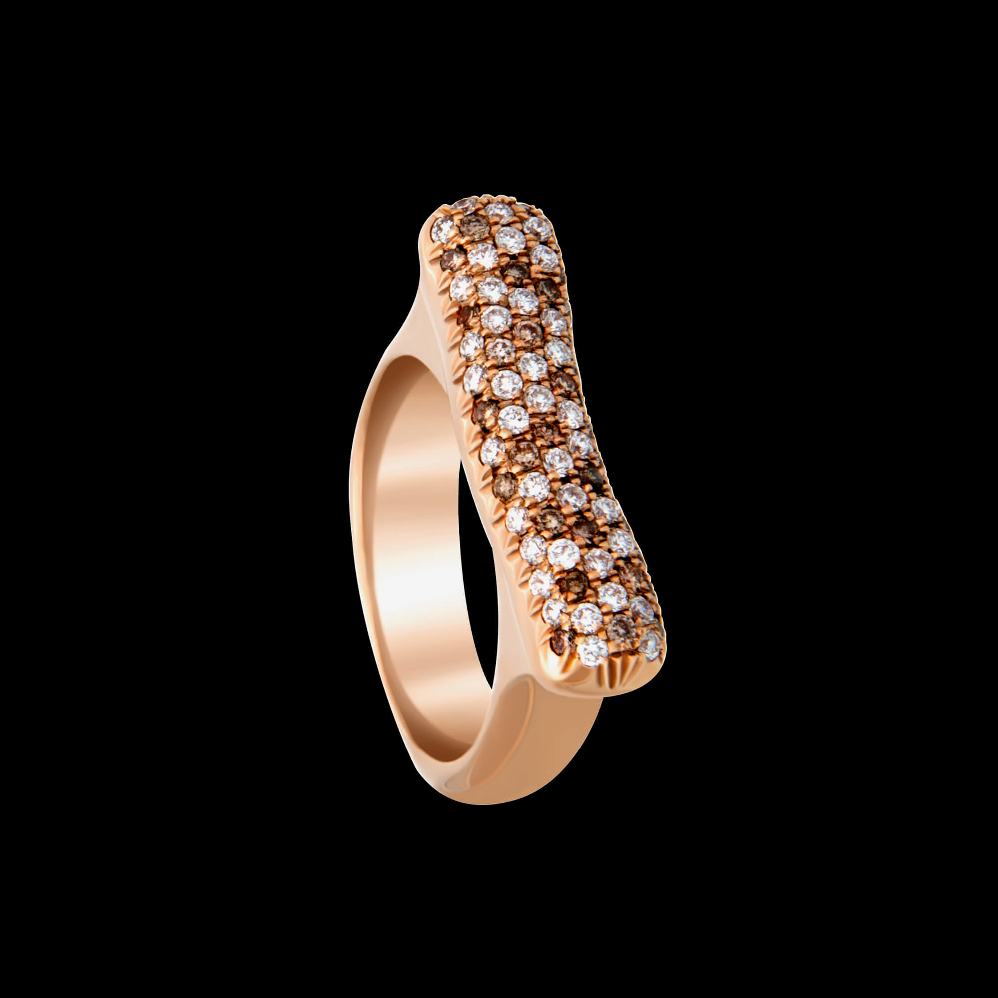 Custom 18kt pink gold Strata stacking ring with pave champagne and white diamonds | Strata Collection. FRIDA | Fine Jewellery.