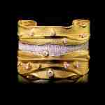 Custom 18kt yellow gold Freya cuff bracelet with diamonds. 360 Video | Shield Collection. FRIDA | Fine Jewellery.