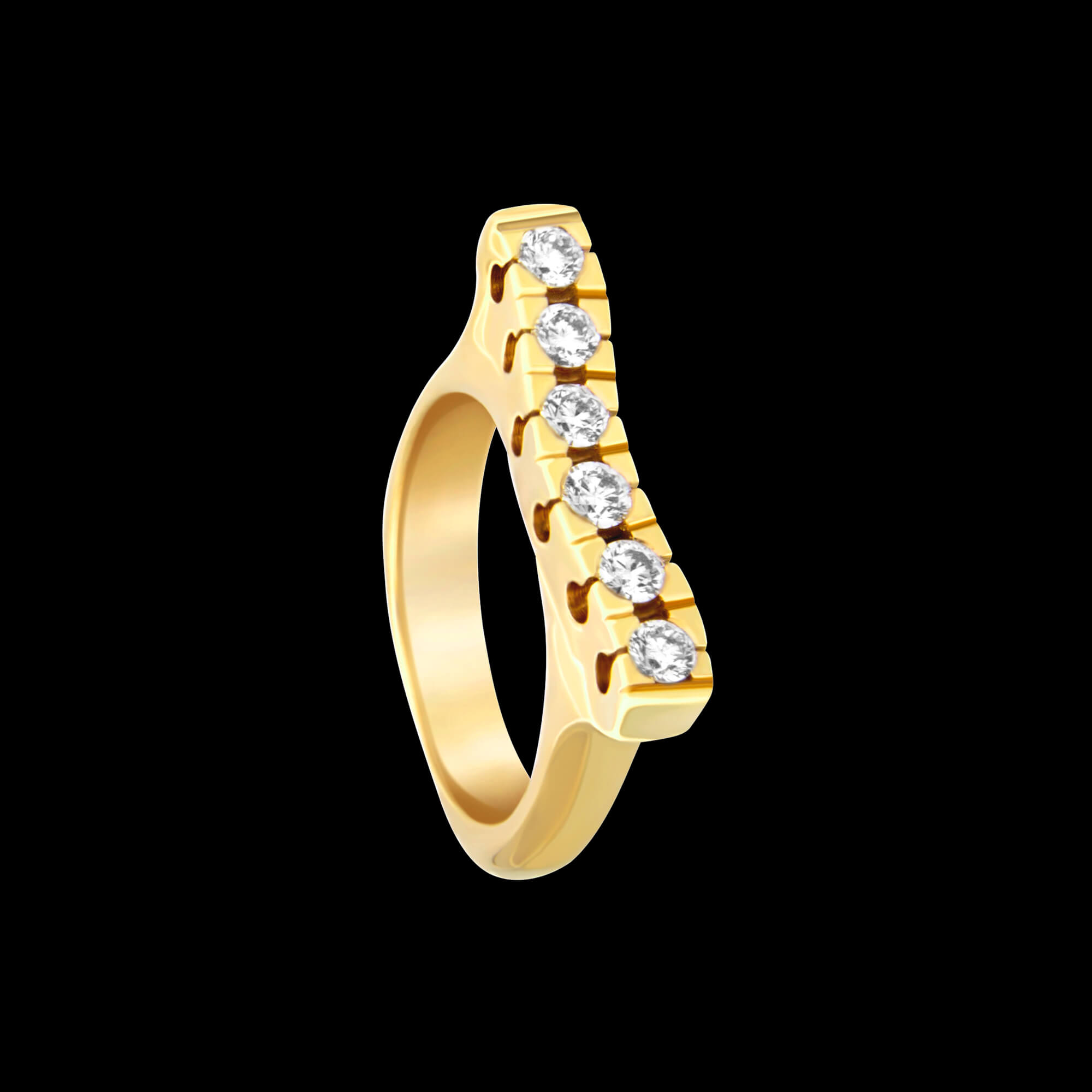 Custom 18kt yellow gold Strata stacking bar ring with whitw diamonds | Strata Collection. FRIDA | Fine Jewellery.