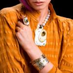 Custom designed pendant, ring, cuff and bangle bracelets with gemstones and diamonds | Shield Collection. FRIDA | Fine Jewellery.