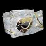 Custom sterling silver and 18kt yellow gold Shackle cuff bracelet with diamonds | Shield Collection. FRIDA | Fine Jewellery.