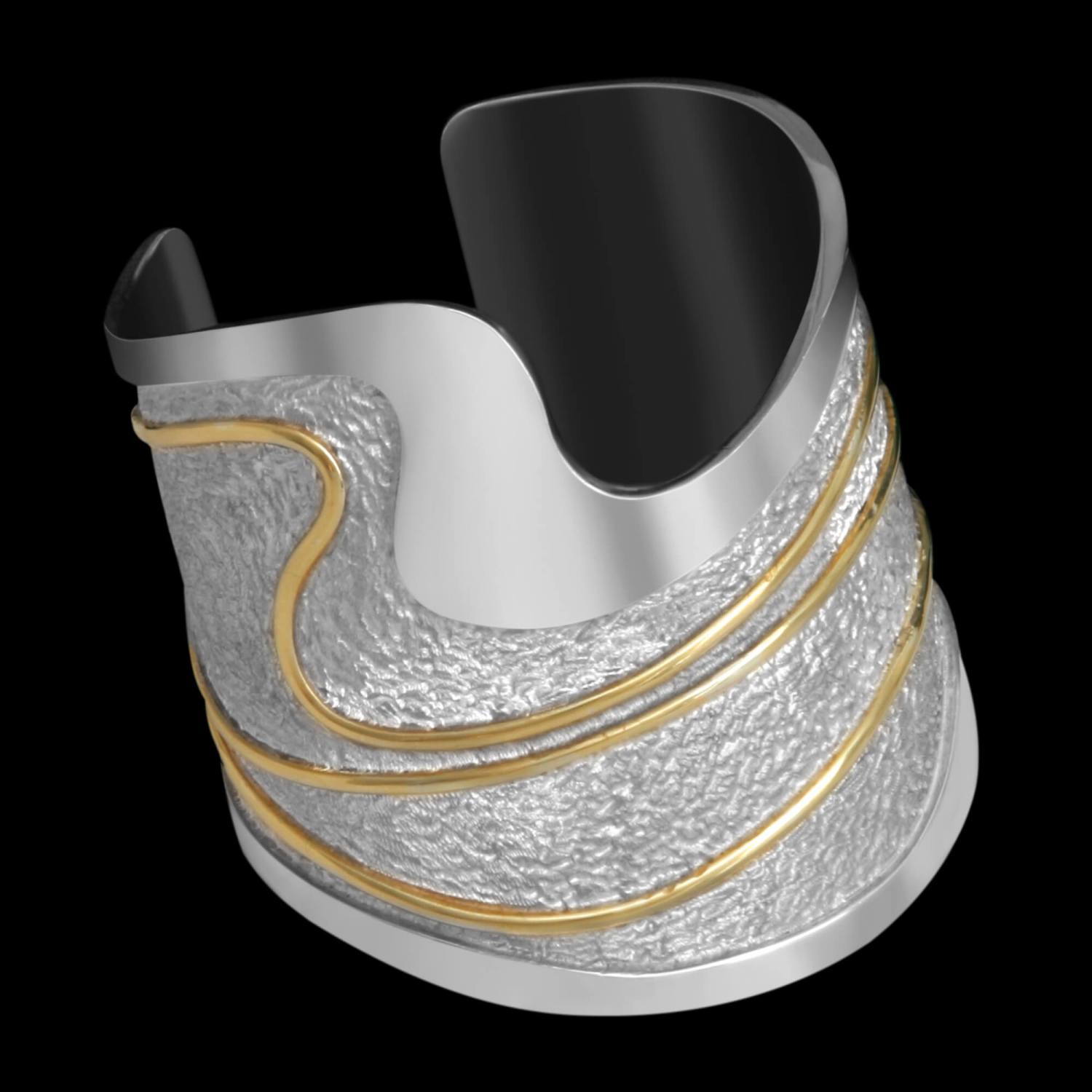 Custom sterling silver and 18kt yellow gold large wave cuff | Ocean Collection. FRIDA | Fine Jewellery.