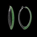 Custom 18kt gold with black rhodium edge hoop earrings with Tsavorite and black diamonds. FRIDA | Fine Jewellery.