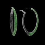 Custom 18kt gold with black rhodium edge hoop earrings with Tsavorite and black diamonds. Open. FRIDA | Fine Jewellery.