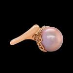 Custom 18kt pink gold ring with a pink south sea pearl, white and chocolate diamonds. Side. FRIDA | Fine Jewellery