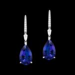 Custom 18kt white gold drop earrings with Tanzanite and diamonds. FRIDA | Fine Jewellery.