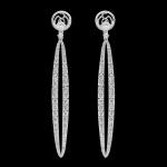 Custom 18kt white gold elongated oval dangle earrings with diamonds. FRIDA | Fine Jewellery.