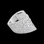 Custom 18kt white gold statement ring with brilliant and pear-shaped diamonds. Side. FRIDA | Fine Jewellery.