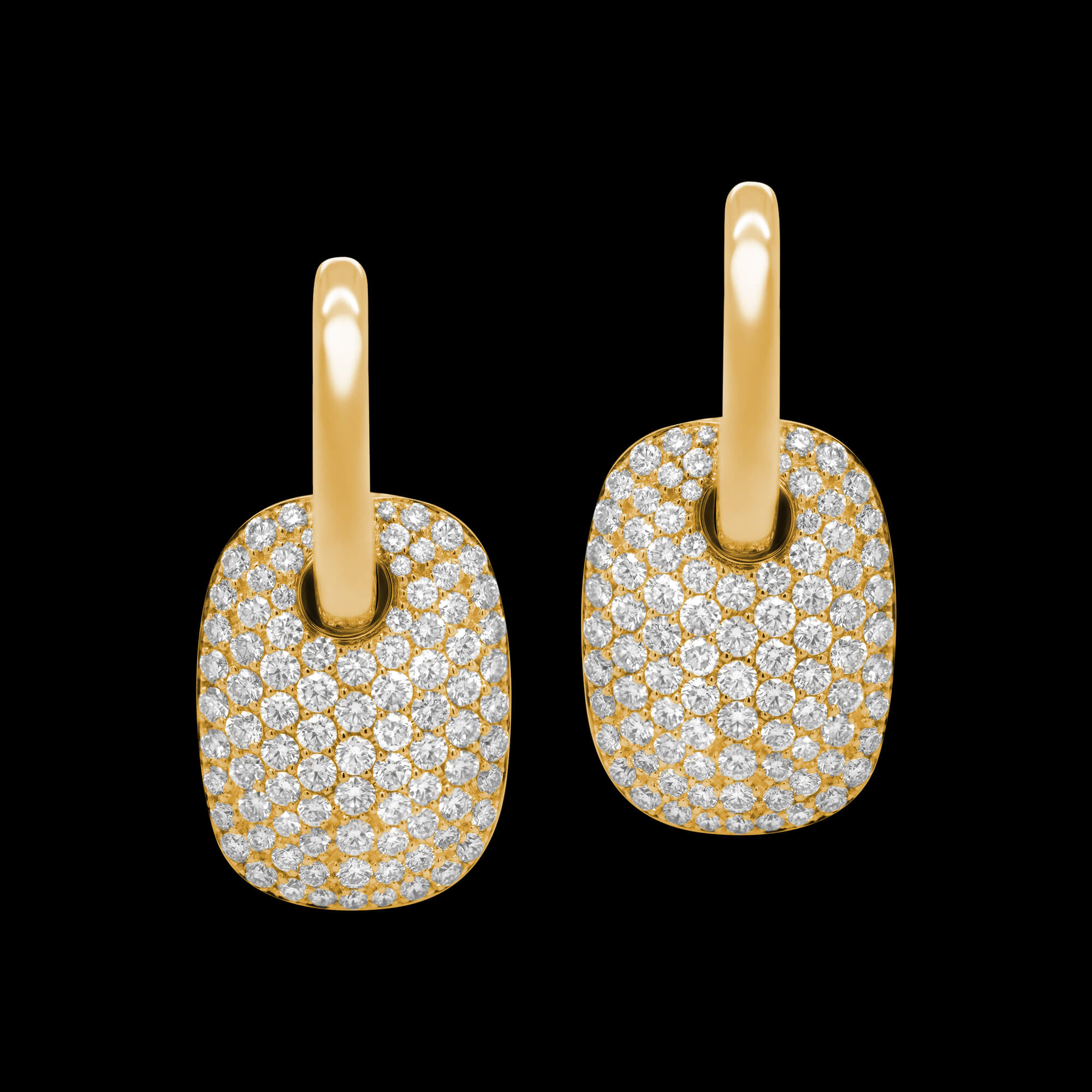 Custom 18kt yellow tgold ag earrings with pave-set diamonds. FRIDA | Fine Jewellery.