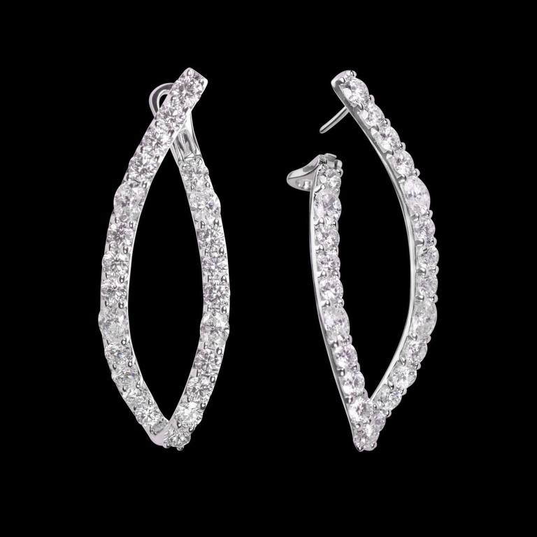 Custom 18lt white gold oval wave hoop earrings with diamonds. FRIDA | Fine Jewellery.