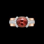 Custom 18kt pink and white gold Luna ring with a orange sapphire and diamonds. Front. Signature Engagement | Celestial Collection. FRIDA | Fine Jewellery.