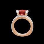 Custom 18kt pink and white gold Luna ring with a orange sapphire and diamonds. Profile. Signature Engagement | Celestial Collection. FRIDA | Fine Jewellery.