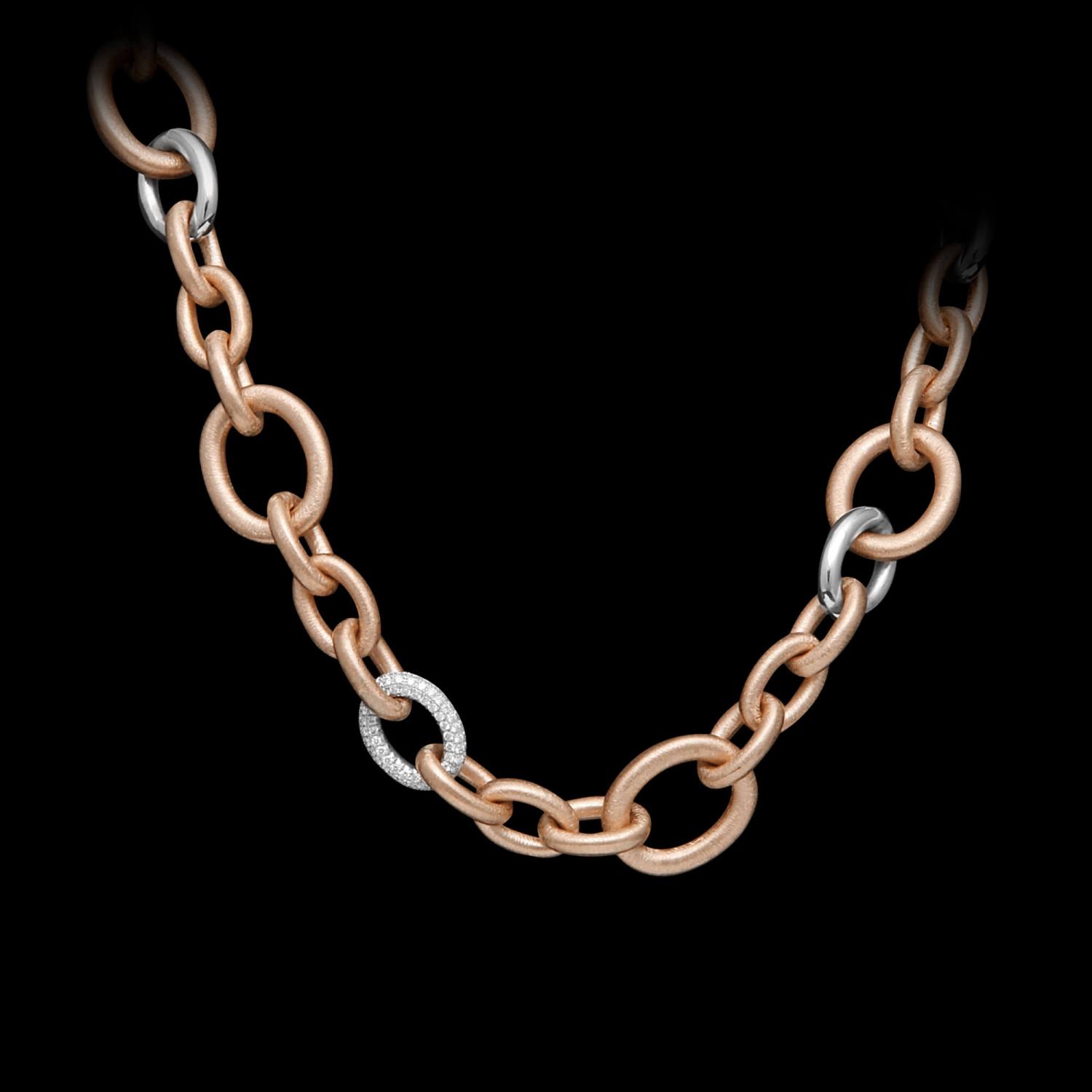 Custom 18kt pink and white gold adjustable link chain necklace with a diamond link. FRIDA | Fine Jewellery.