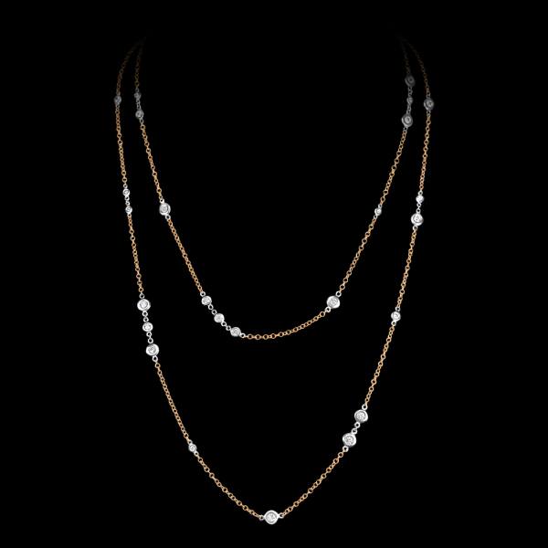 Custom 18kt pink and white gold diamonds-by-the-yard link chain. FRIDA | Fine Jewellery.