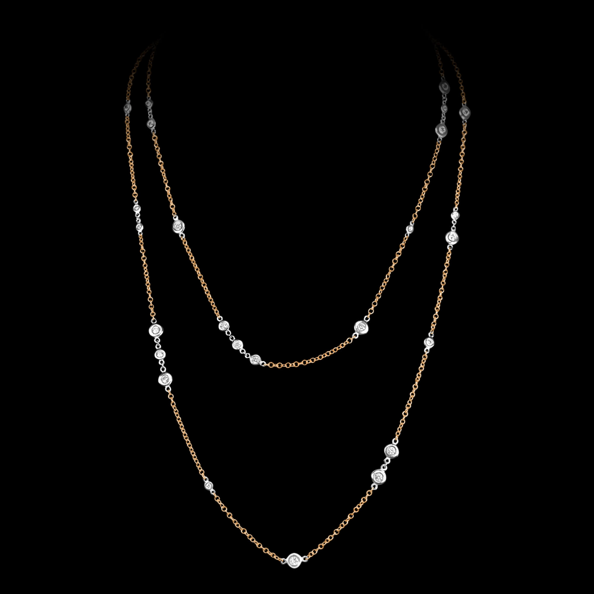 Custom 18kt pink and white gold diamonds-by-the-yard link chain. FRIDA | Fine Jewellery.