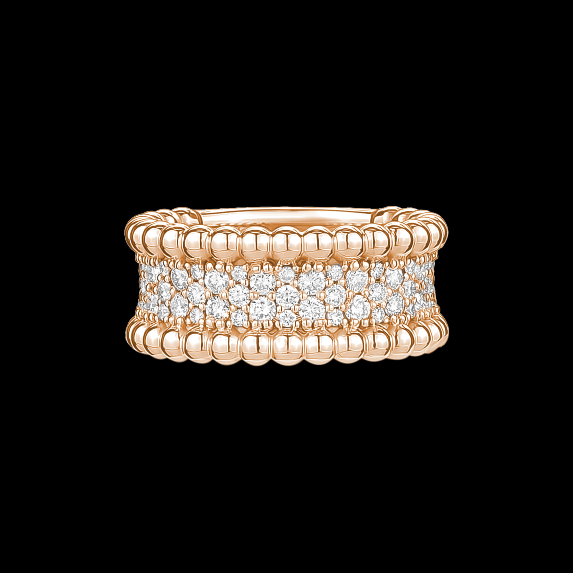 Custom 18kt pink gold Carat Cake stacking ring with diamonds. Front. FRIDA | Fine Jewellery.