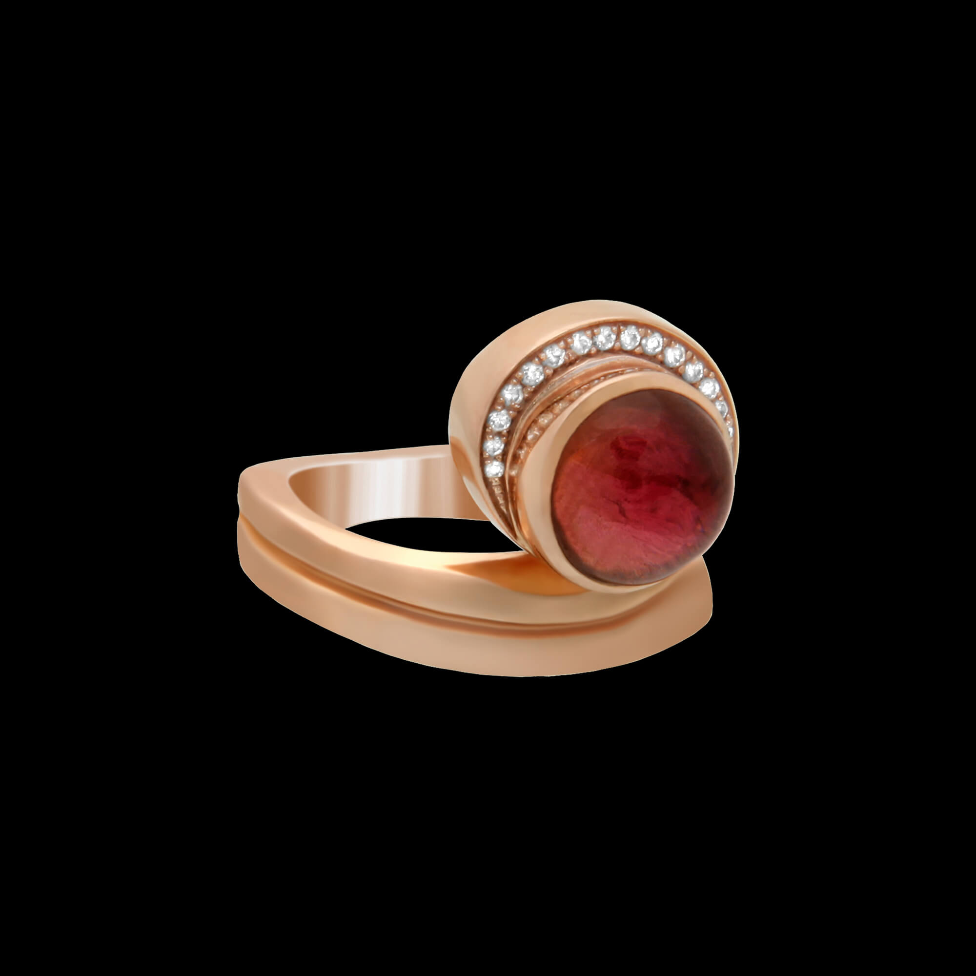 Custom 18kt pink gold Sol ring with a tourmaline and diamonds | Celestial Collection. FRIDA | Fine Jewellery.