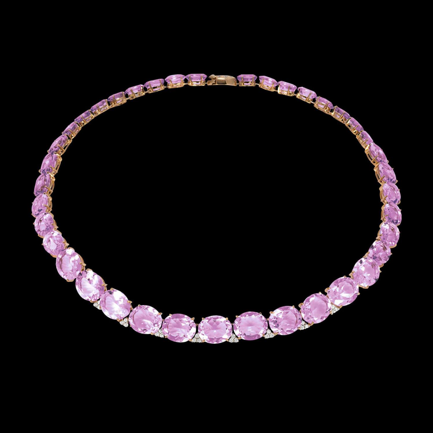 Custom 18kt pink gold collar necklace with pink lavender amethyst and white diamonds. FRIDA | Fine Jewellery.