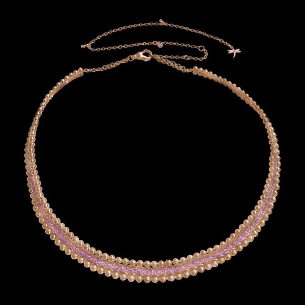Custom 18kt pink gold collar necklace with pink sapphires. FRIDA | Fine Jewellery.