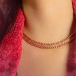 Custom 18kt pink gold collar necklace with pink sapphires. Perspective. FRIDA | Fine Jewellery.