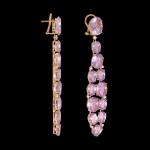 Custom 18kt pink gold dangle earrings with pink lavender amethyst and white diamonds. Side. FRIDA | Fine Jewellery.