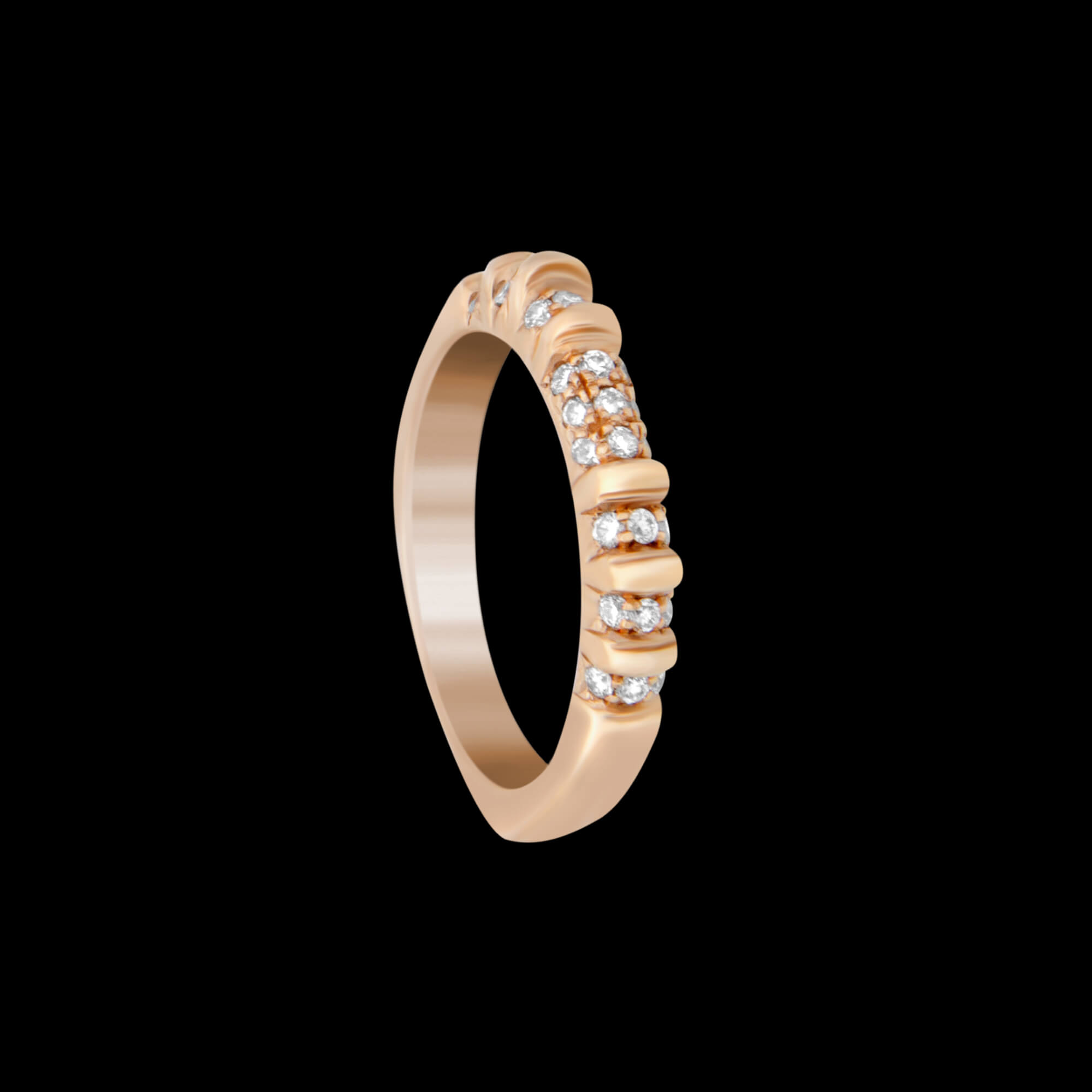 Custom 18kt pink gold signature baby Frida stacking ring with diamonds. FRIDA | Fine Jewellery.