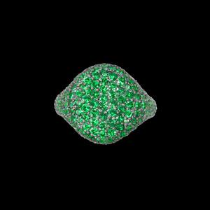 Custom 18kt pink gold unisex pinky ring with tsavorite. Front. FRIDA | Fine Jewellery.
