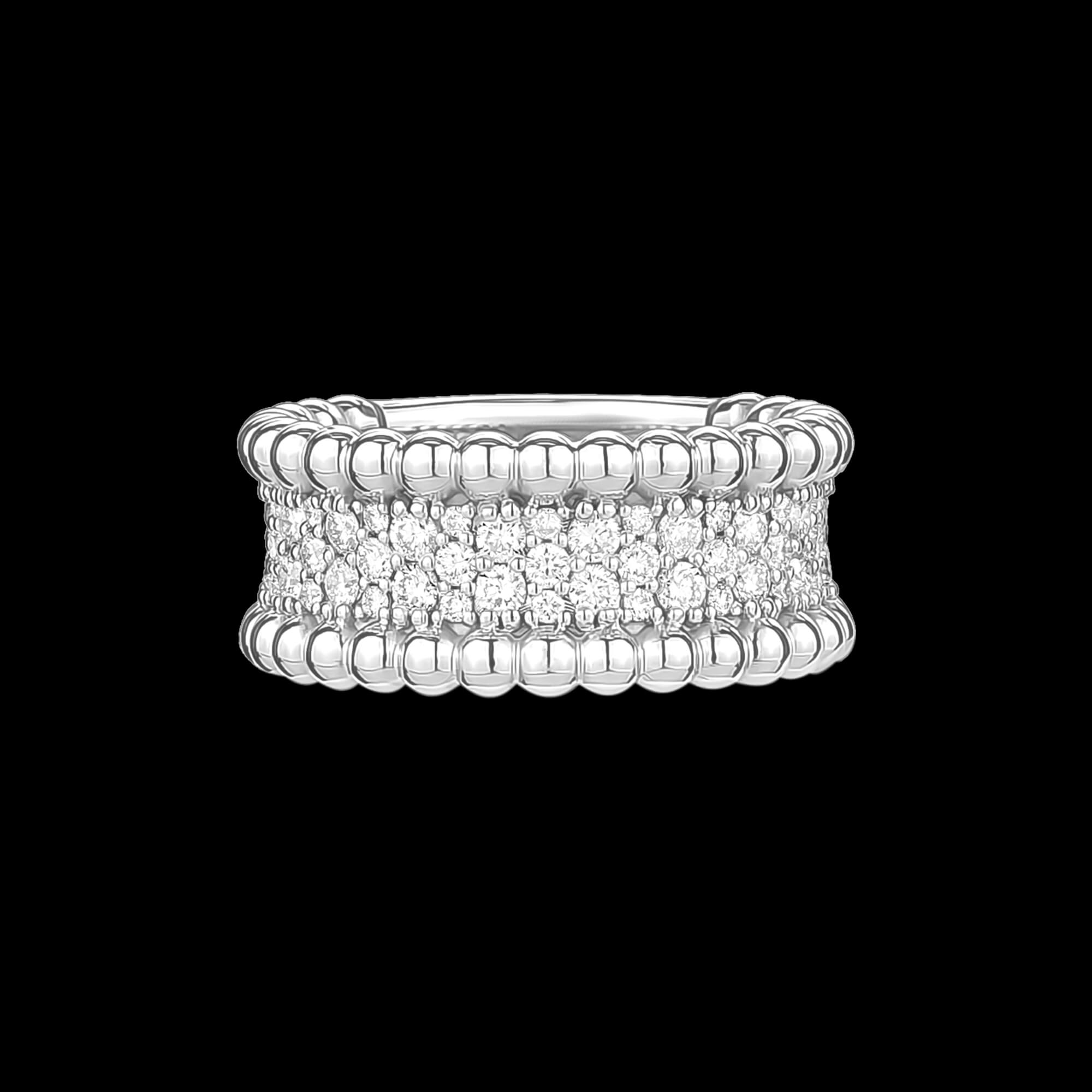 Custom 18kt white gold Carat Cake stacking ring with diamonds. Front. FRIDA | Fine Jewellery.