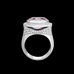 Custom 18kt white gold Empress ring with kunzite and diamonds. Profile. FRIDA | Fine Jewellery.
