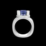 Custom 18kt white gold Luna ring with a violet sapphire and diamonds. Profile. Signature Engagement | Celestial Collection. FRIDA | Fine Jewellery.