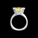 Custom 18kt white gold Luna ring with a yellow sapphire and diamonds. Profile. Signature Engagement | Celestial Collection. FRIDA | Fine Jewellery.