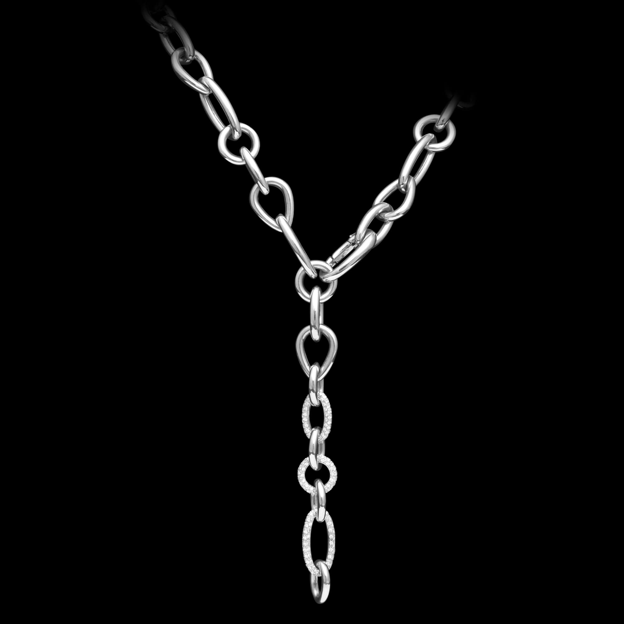 Custom 18kt white gold adjustable lariat chain necklace with diamonds. FRIDA | Fine Jewellery.