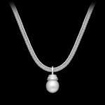 Custom 18kt white gold and diamond south sea pearl drop pendant on a braided chain. FRIDA | Fine Jewellery.