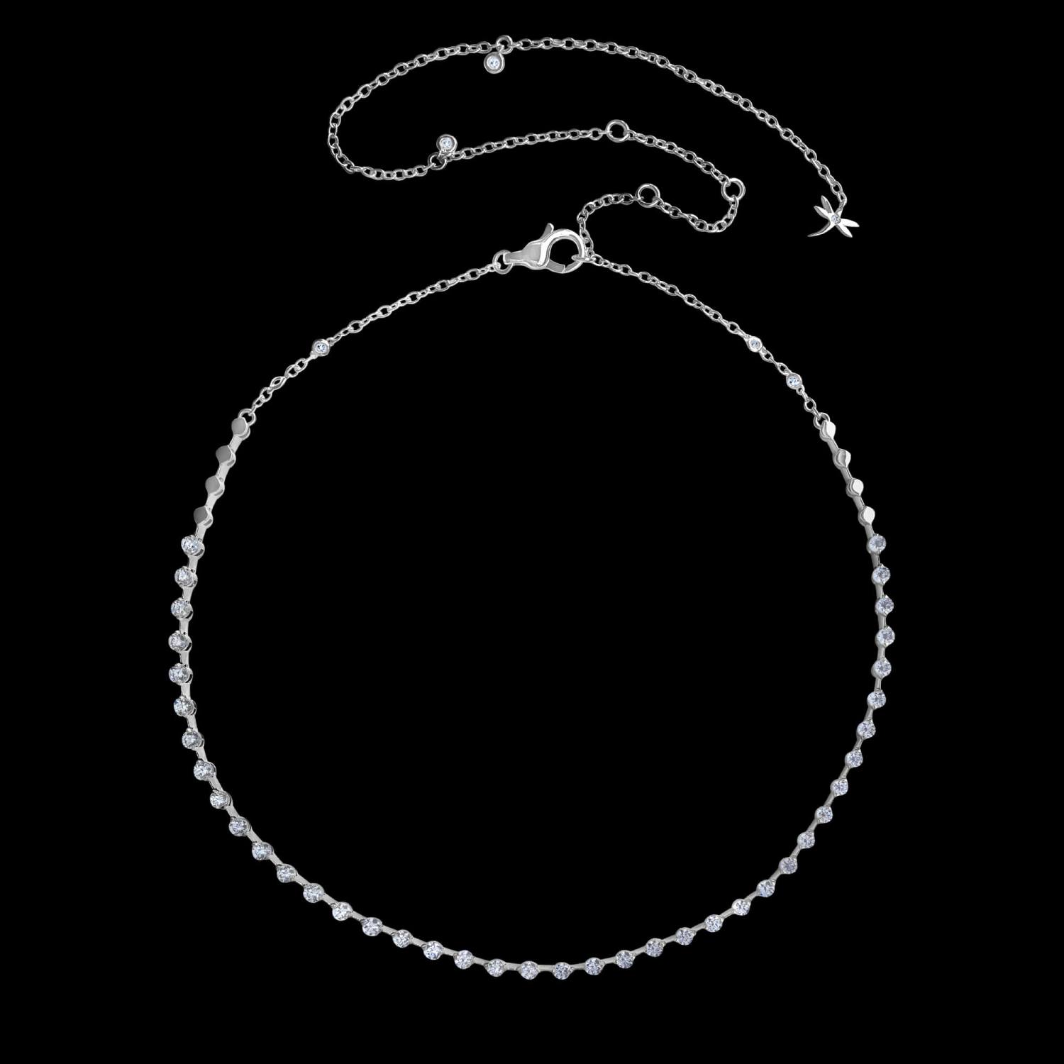 Custom 18kt white gold collar necklace with floating diamonds. FRIDA | Fine Jewellery.