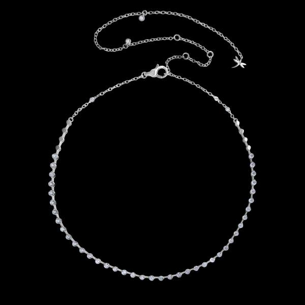 Custom 18kt white gold collar necklace with floating diamonds. FRIDA | Fine Jewellery.