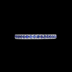 Custom 18kt white gold stacking ring with blue sapphires. Front | Celestial Collection. FRIDA | Fine Jewellery.