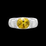 Custom 18kt yellow and white gold Solaris ring with a yellow sapphire and diamonds. Front | Celestial Collection. FRIDA | Fine Jewellery.