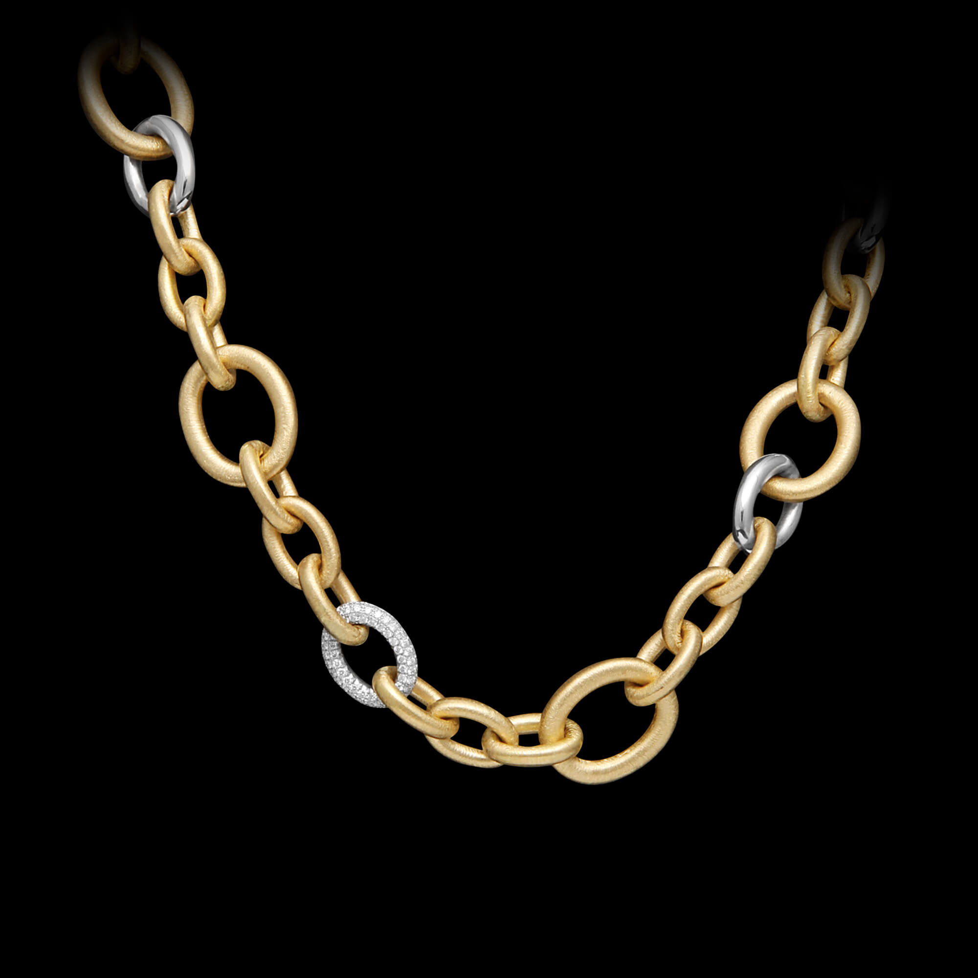 Custom 18kt yellow and white gold adjustable link chain necklace with a diamond link. FRIDA | Fine Jewellery.
