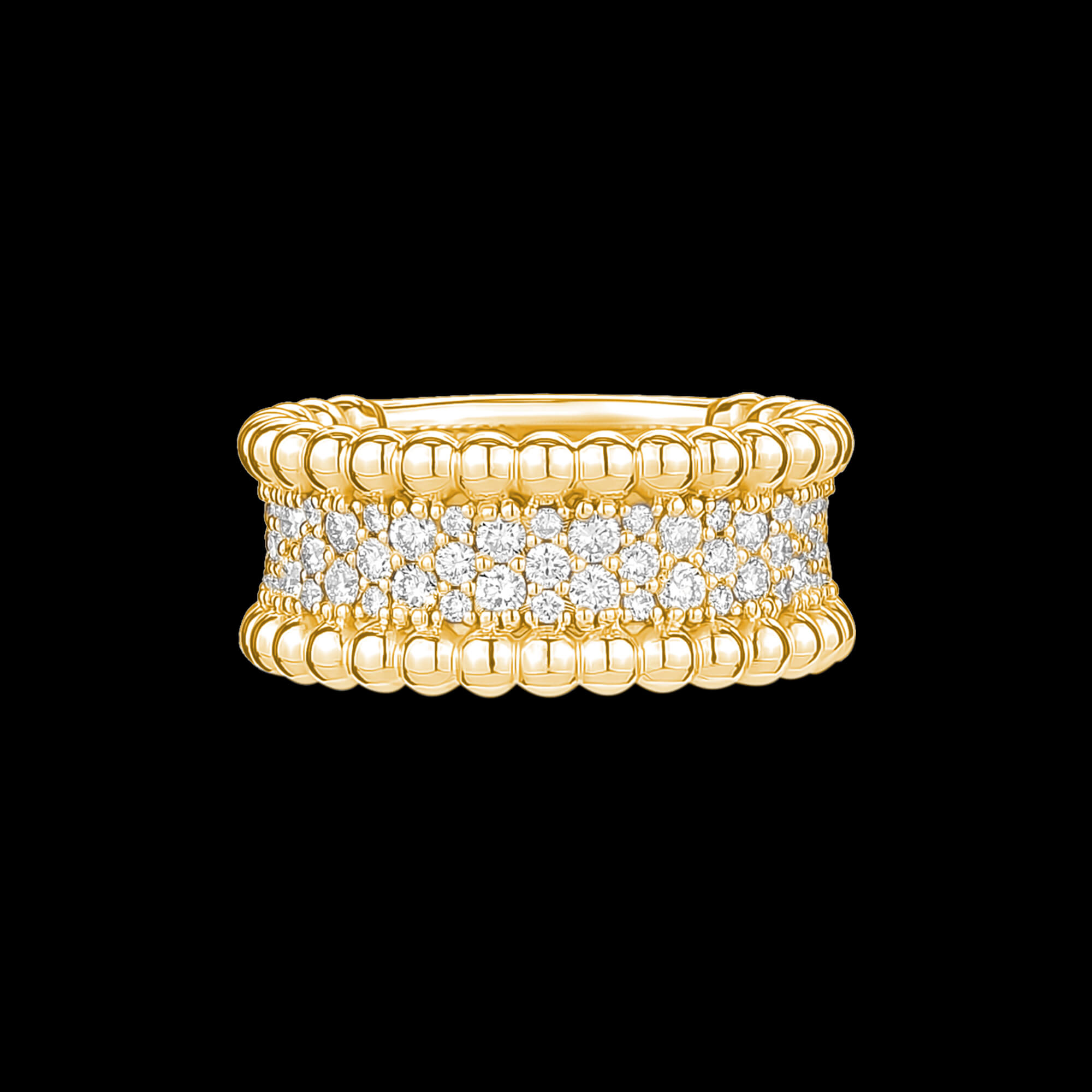 Custom 18kt yellow gold Carat Cake stacking ring with diamonds. Front. FRIDA | Fine Jewellery.