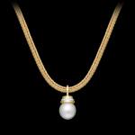 Custom 18kt yellow gold and diamond south sea pearl drop pendant on a braided chain. FRIDA | Fine Jewellery.